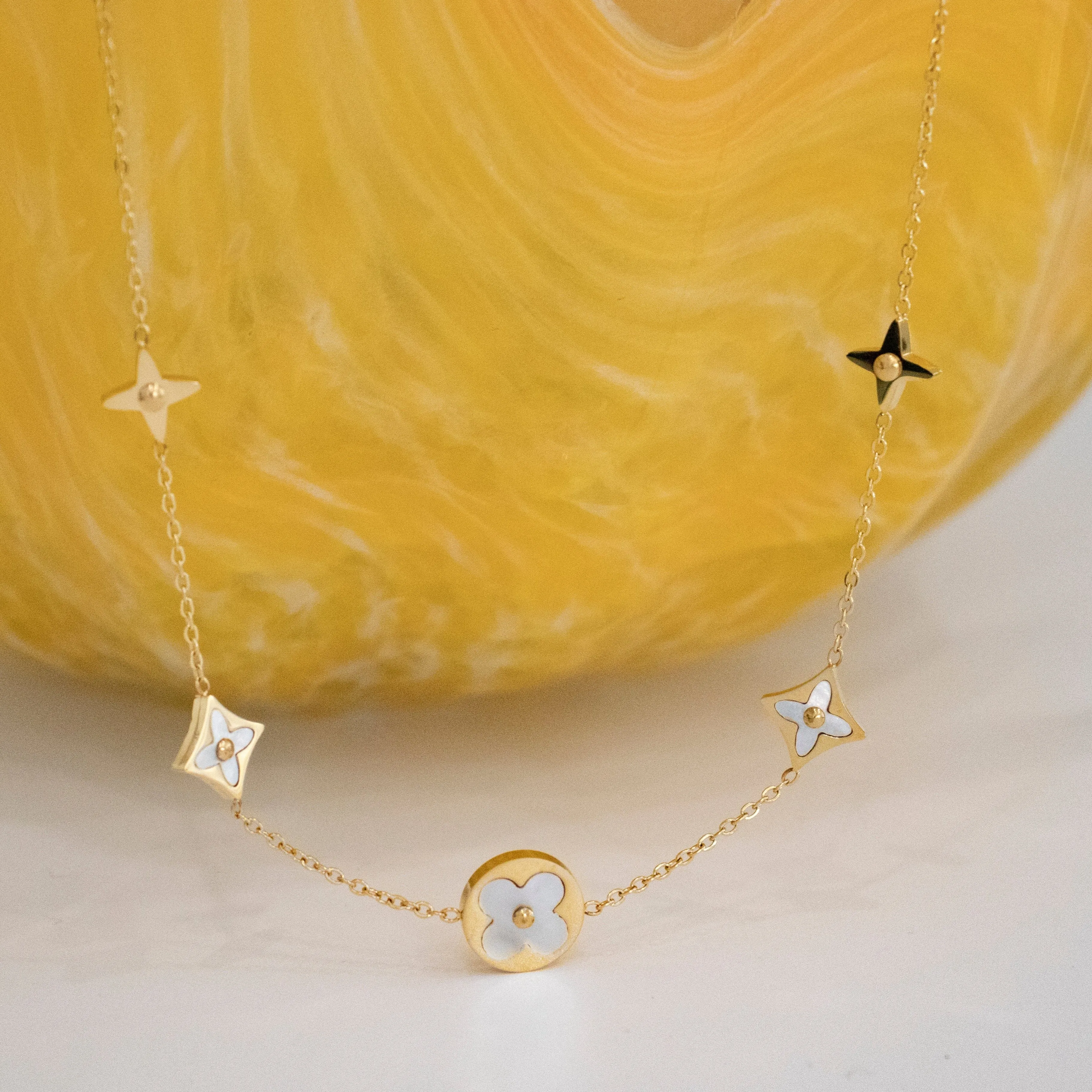 Four Leaf Clover Flower Necklace - Gold and Rose Gold