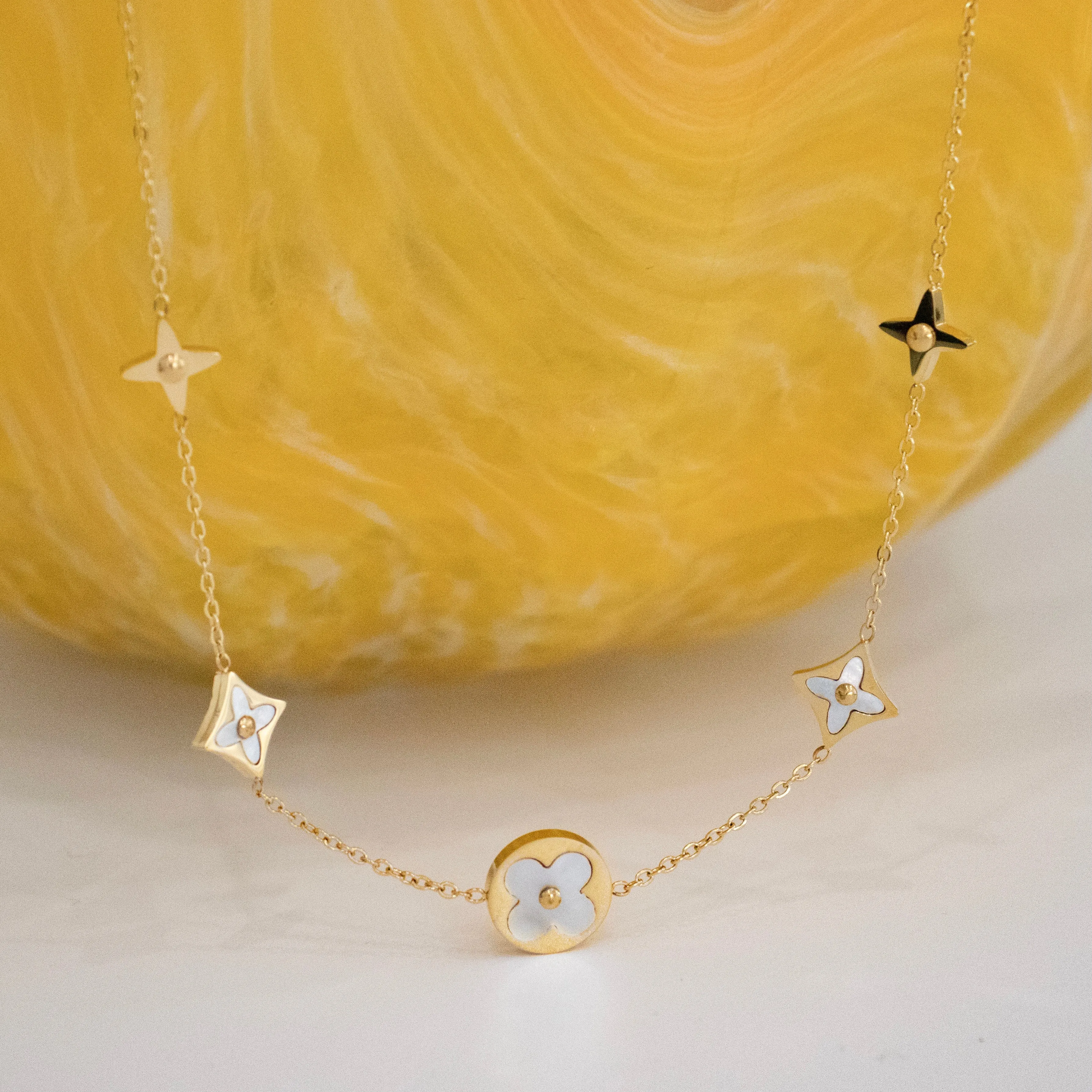 Four Leaf Clover Flower Necklace - Gold and Rose Gold