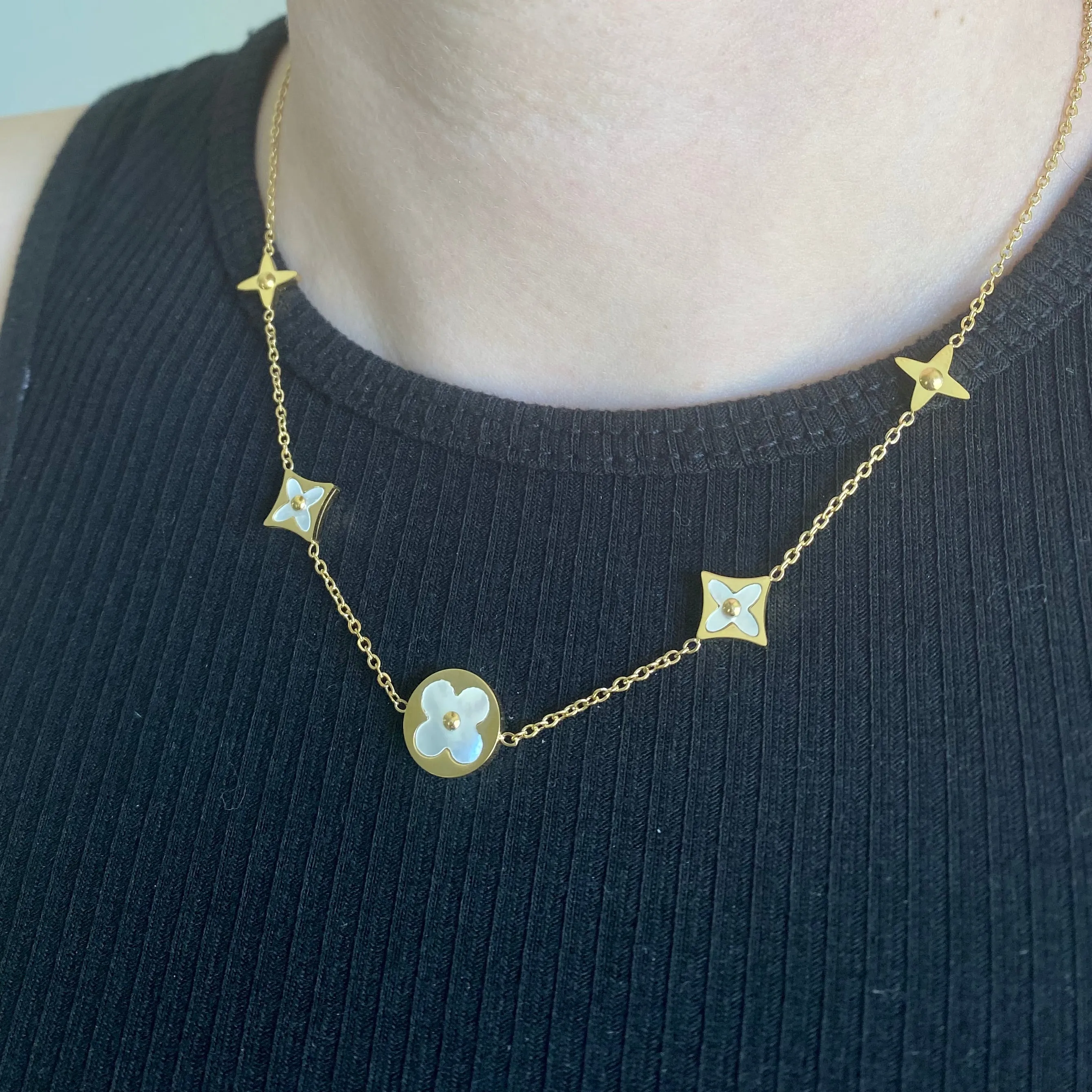 Four Leaf Clover Flower Necklace - Gold and Rose Gold