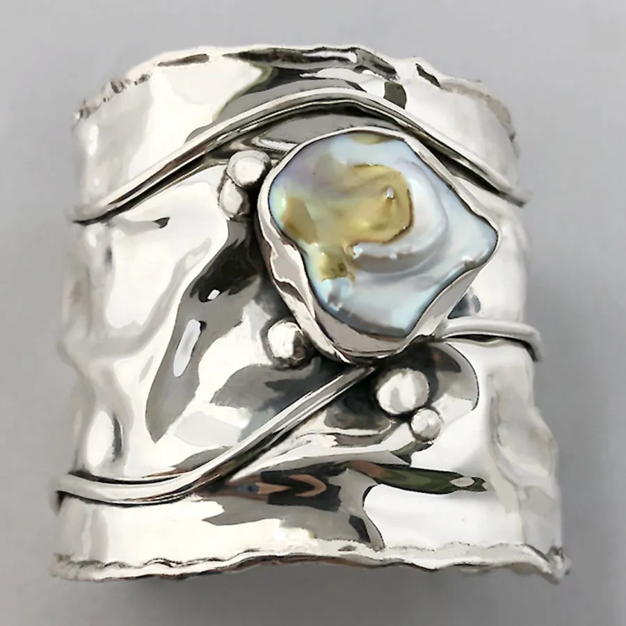 Freshwater Pearl in Sterling Silver Cuff Bracelet