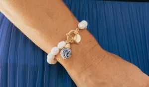 Freshwater Pearl Toggle Bracelet with Porcelain Bead Drop
