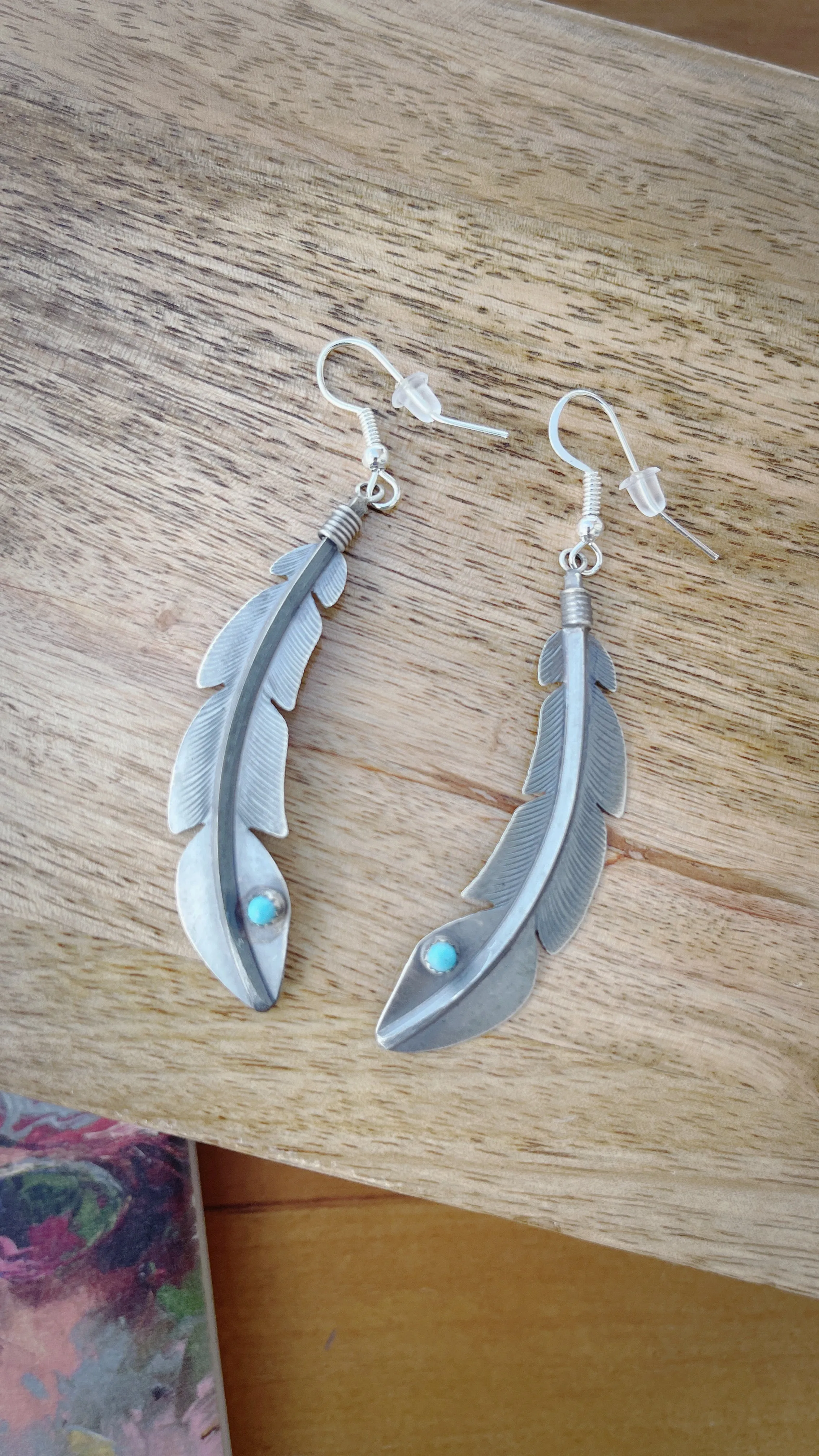 G3 Feather Silver and Turquoise Earrings