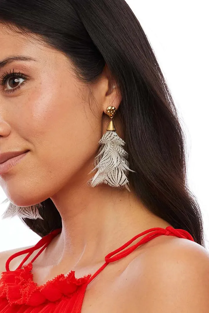 GAULT FEATHER EARRINGS WITH GOLD NUGGET