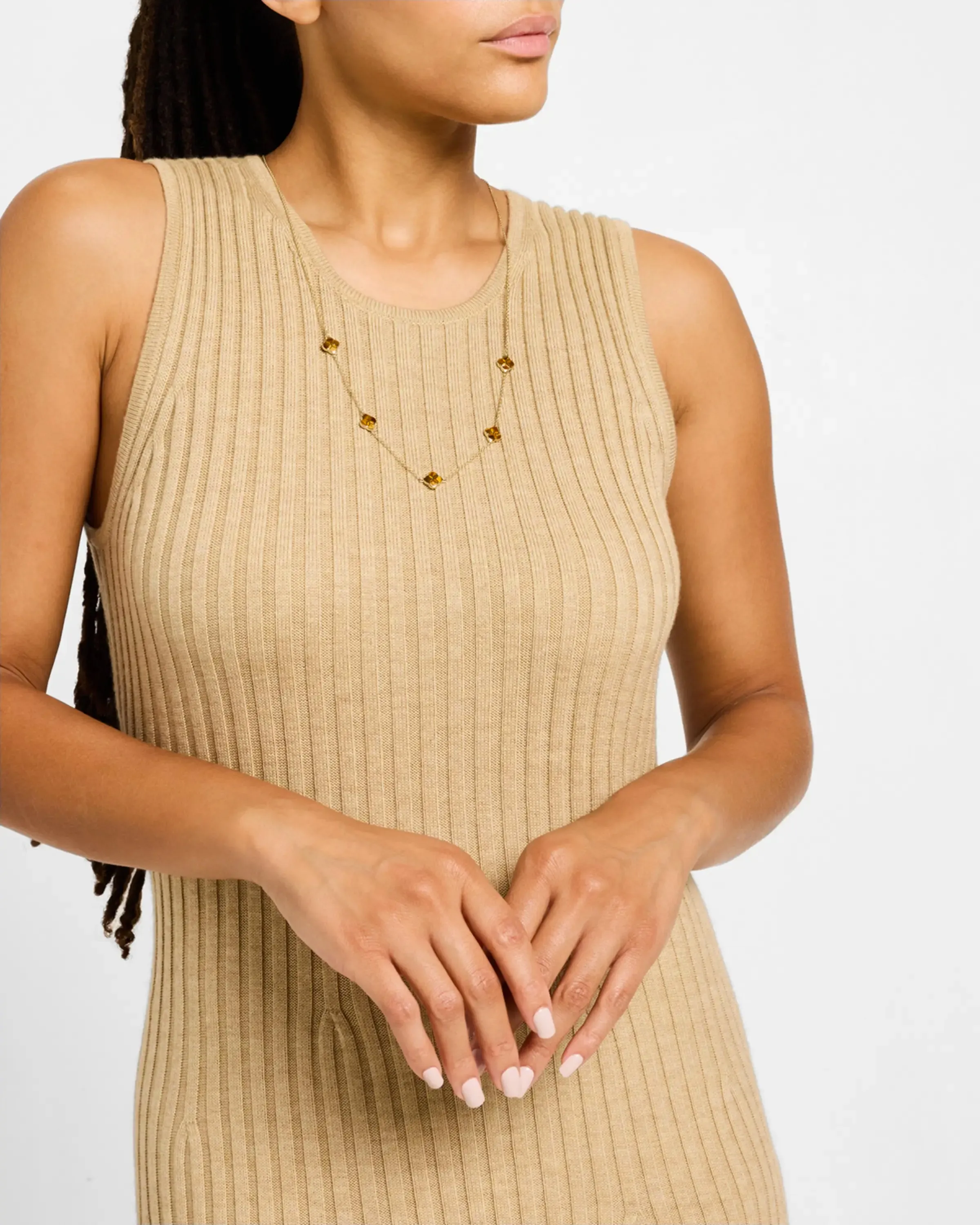 Gemstone Petal 5 Station Gold Vermeil Sterling Silver Necklace