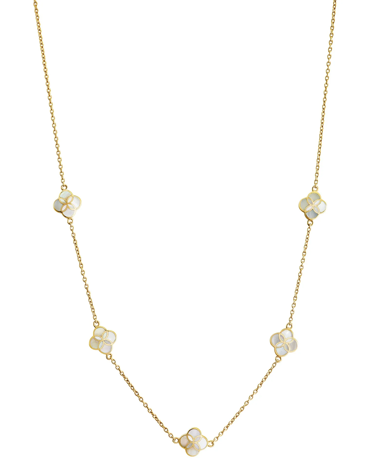 Gemstone Petal 5 Station Gold Vermeil Sterling Silver Necklace