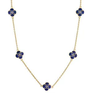 Gemstone Petal 5 Station Gold Vermeil Sterling Silver Necklace