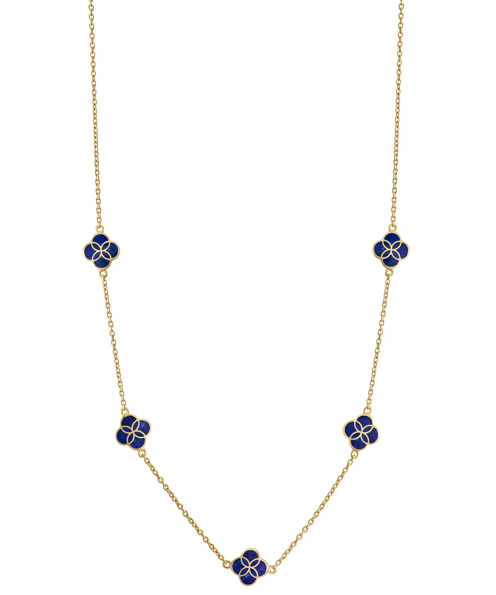Gemstone Petal 5 Station Gold Vermeil Sterling Silver Necklace