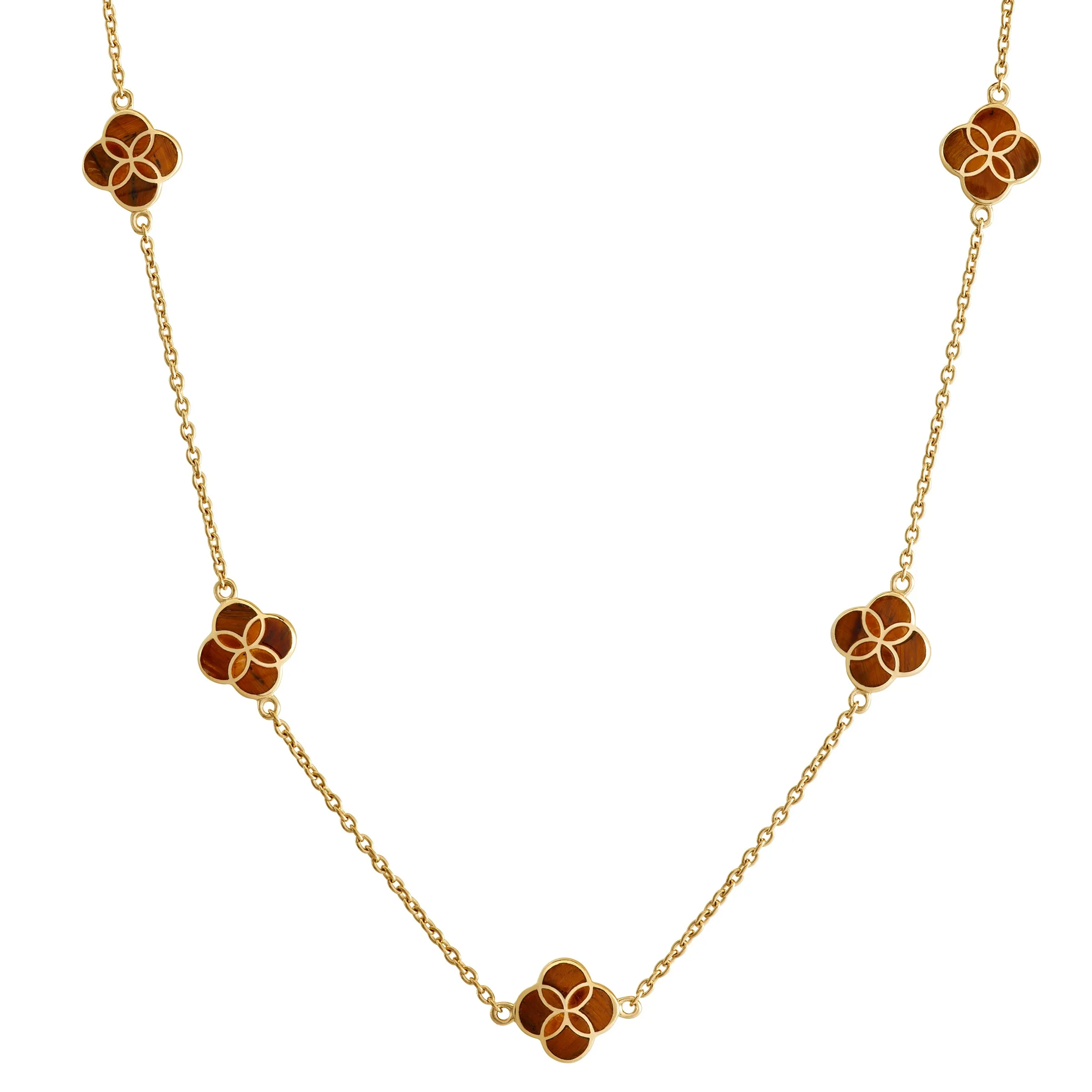Gemstone Petal 5 Station Gold Vermeil Sterling Silver Necklace