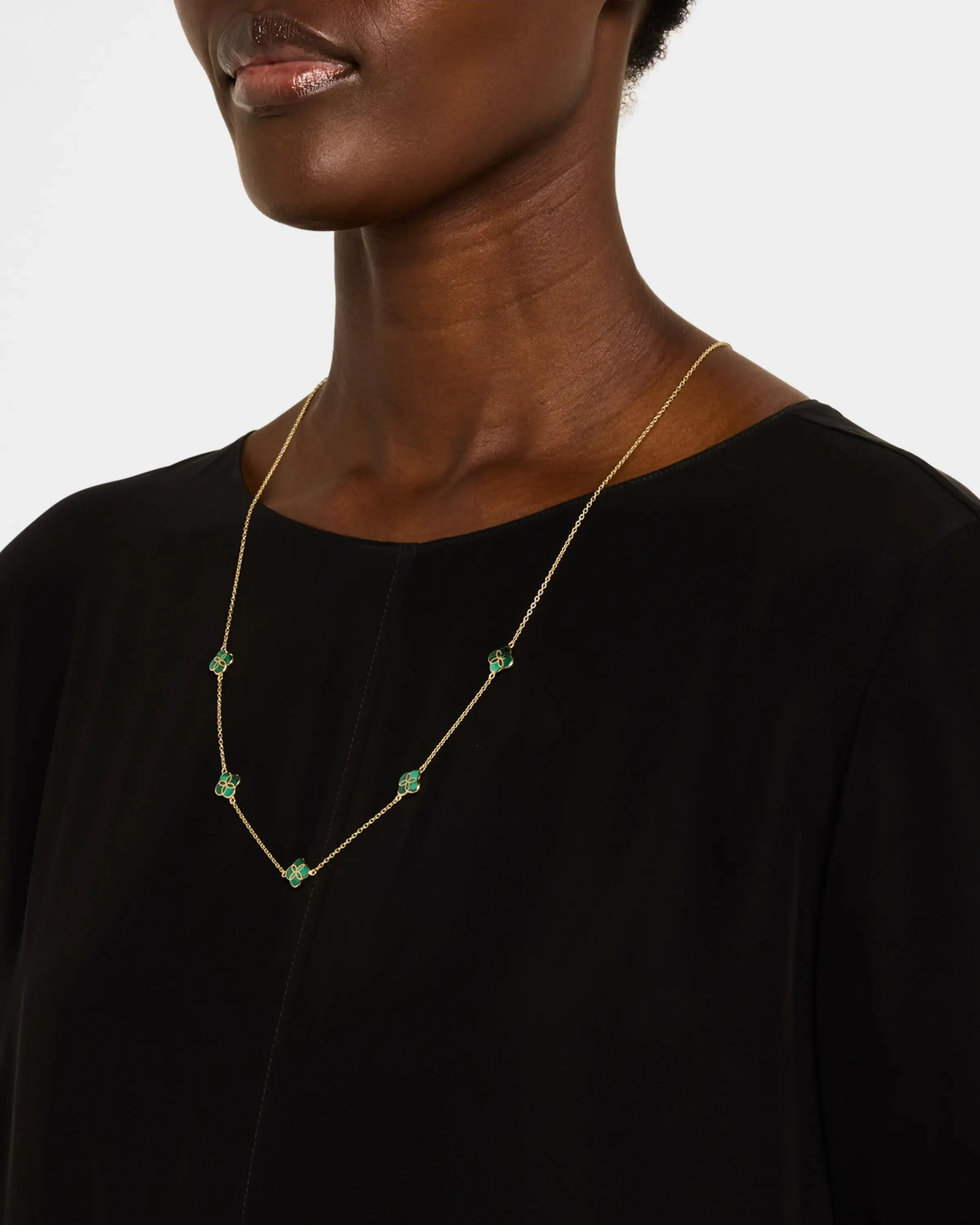 Gemstone Petal 5 Station Gold Vermeil Sterling Silver Necklace