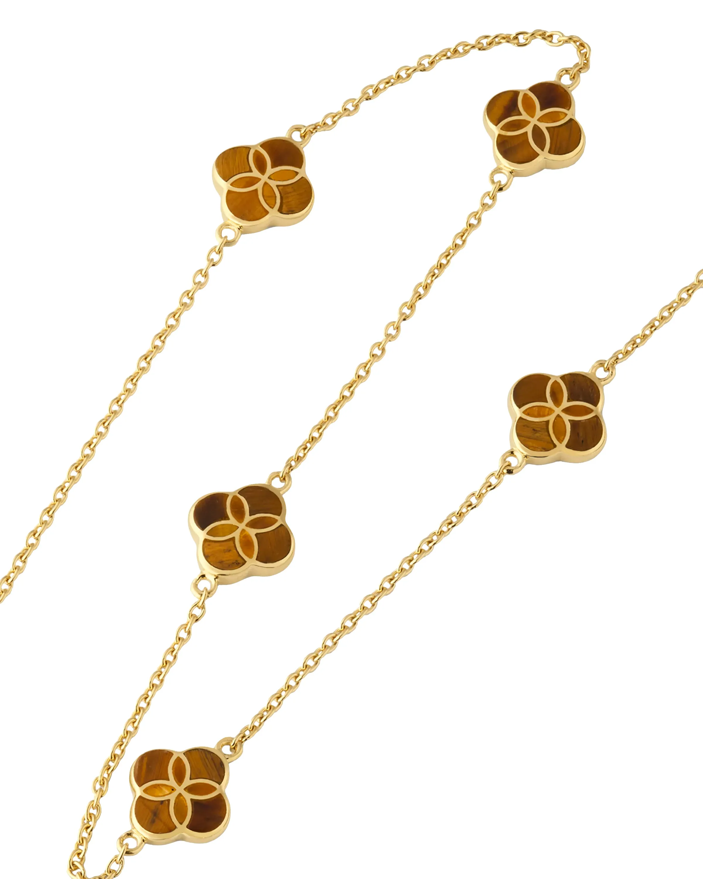 Gemstone Petal 5 Station Gold Vermeil Sterling Silver Necklace