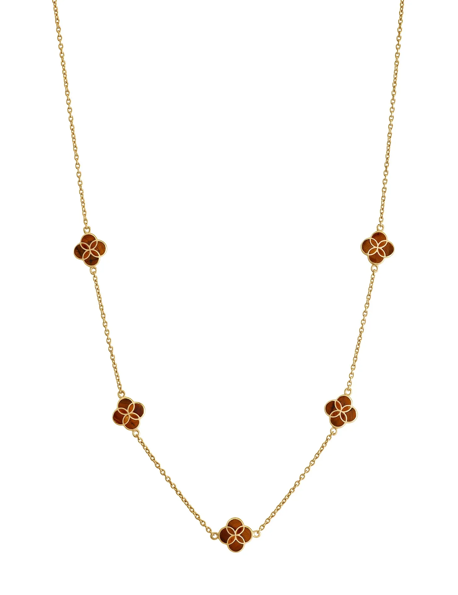 Gemstone Petal 5 Station Gold Vermeil Sterling Silver Necklace