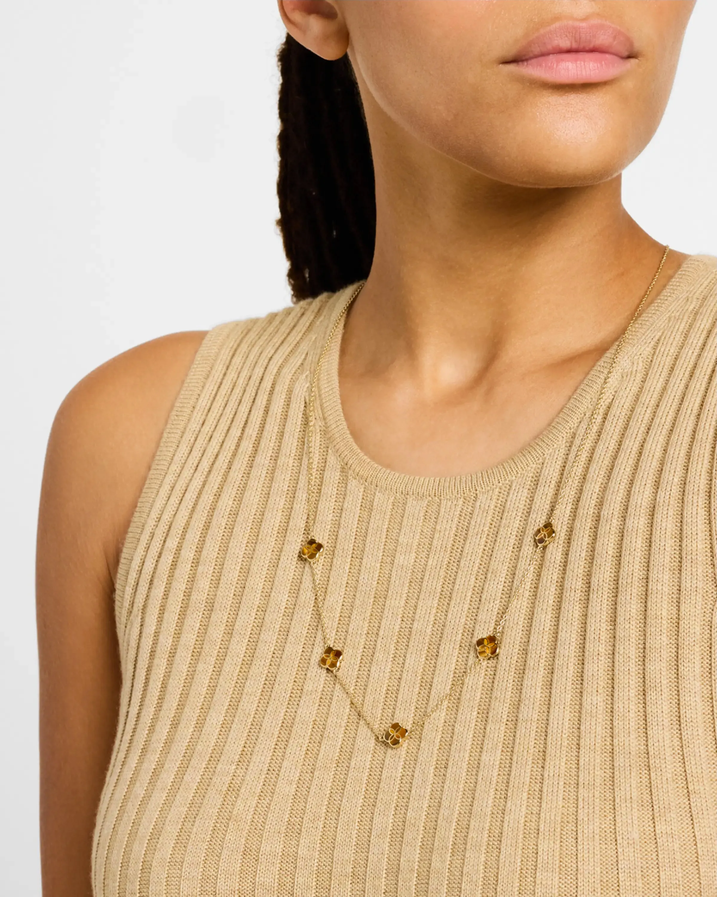 Gemstone Petal 5 Station Gold Vermeil Sterling Silver Necklace