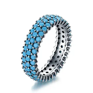 Genuine 925 Sterling Silver Luxury Turquoise Finger Rings For Women Vintage Retro Bohemian Style Rings Fine Jewelry