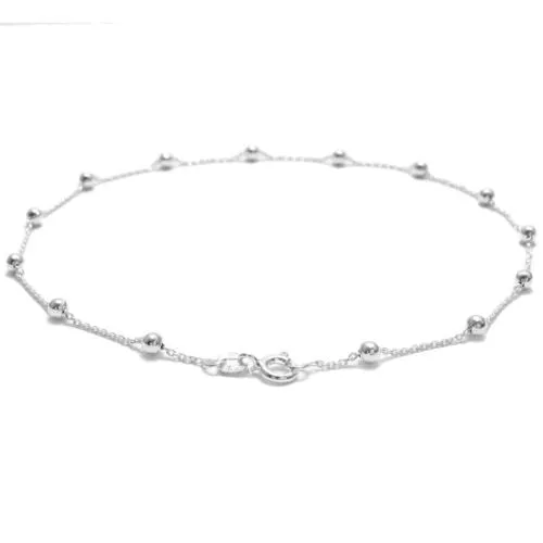Genuine Sterling Silver Bead Rolo Anklet. Available in 4 Lengths.