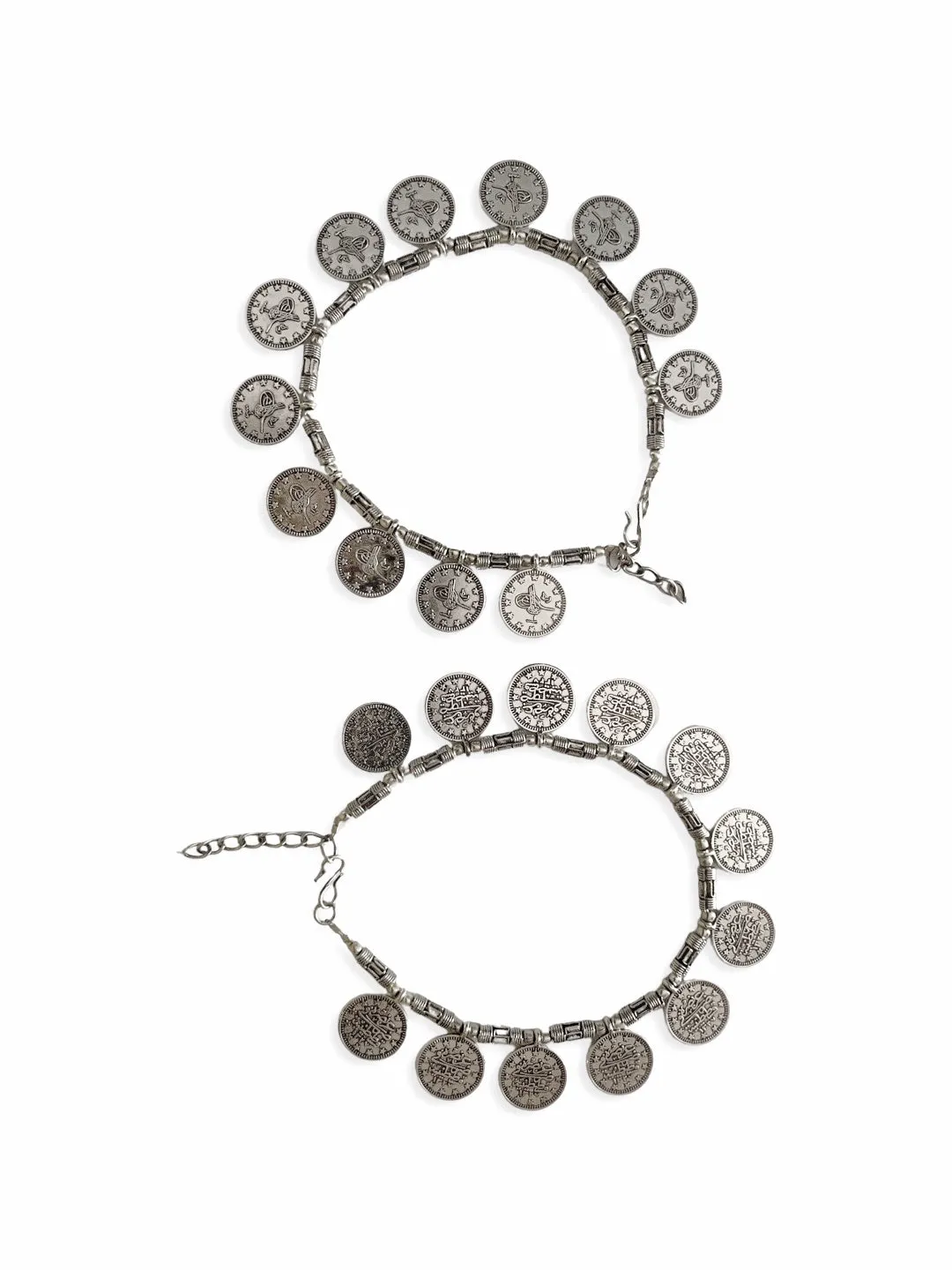 German Oxidised Silver Anklets Engraved Arabic Payal Design Silver Plating With Beads Foot Jewellery