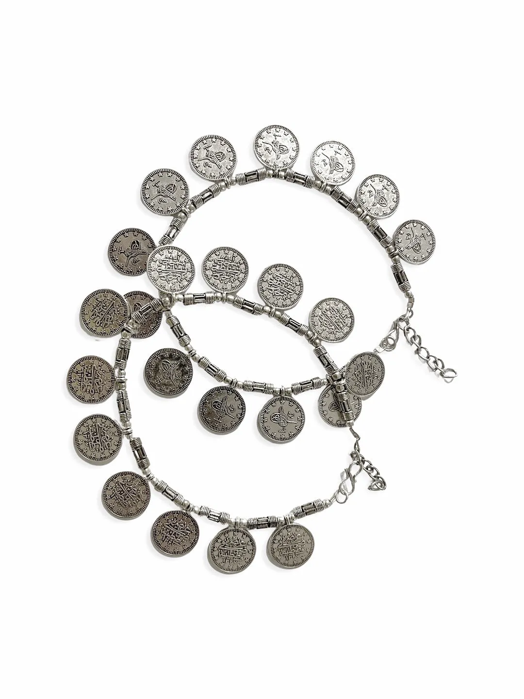 German Oxidised Silver Anklets Engraved Arabic Payal Design Silver Plating With Beads Foot Jewellery
