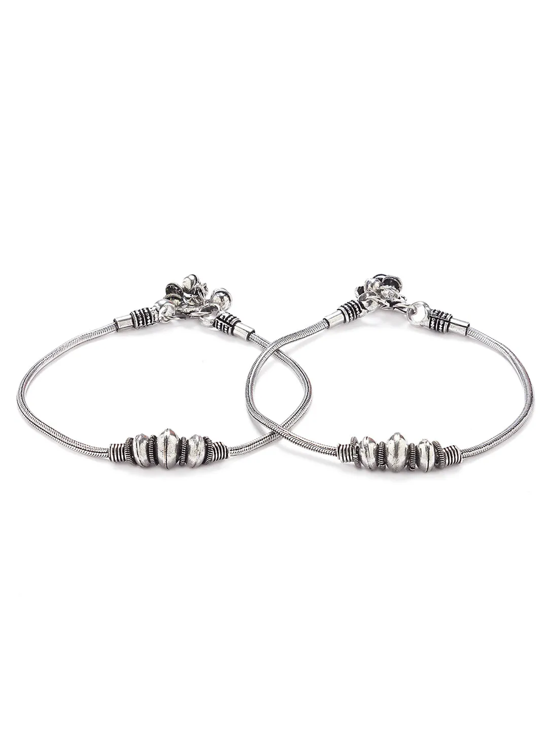 German Oxidised Silver Anklets Maharashtrian Payal Silver Plating Big Beads with Ghungroo Paijan