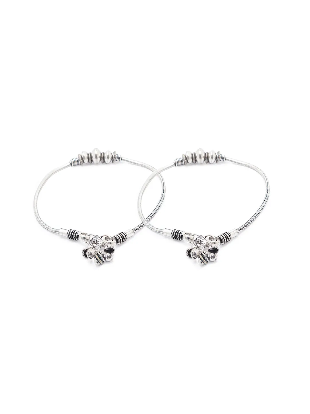 German Oxidised Silver Anklets Maharashtrian Payal Silver Plating Big Beads with Ghungroo Paijan