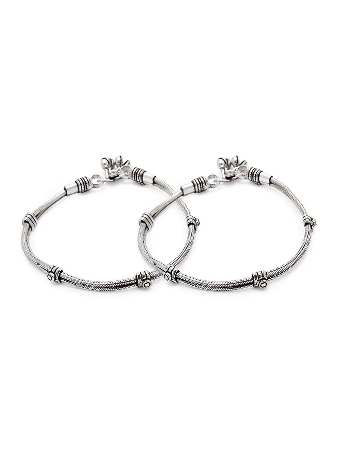 German Oxidised Silver Anklets Traditional Silver Plating Payal Stone Studded Ghungroo Foot Jewellery