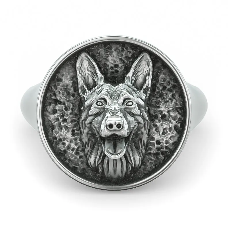 German Shepherd Classic Round Signet Ring