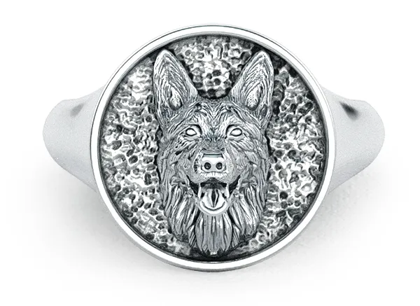 German Shepherd Classic Round Signet Ring