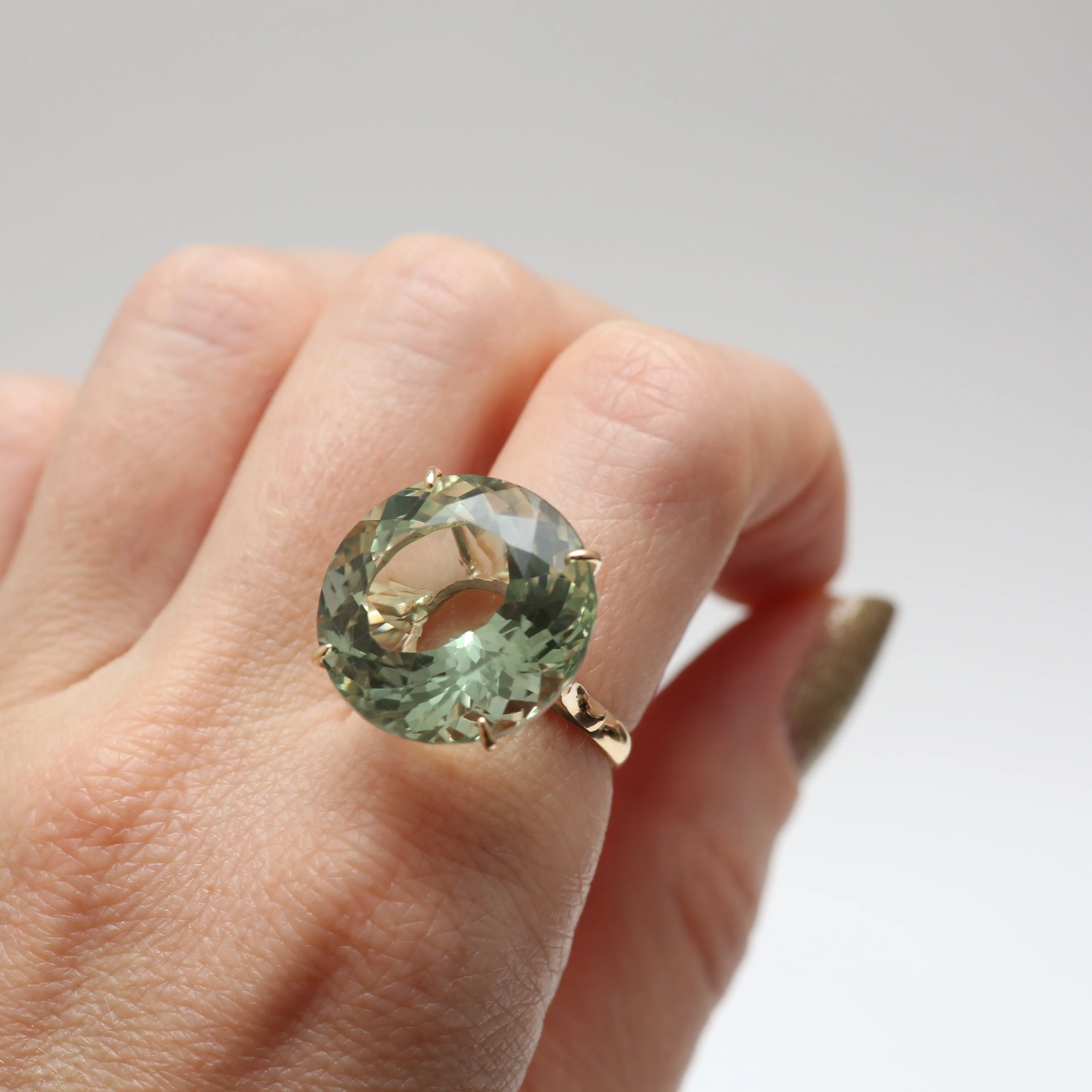 Gigantic 10k Green Amethyst Cocktail Ring