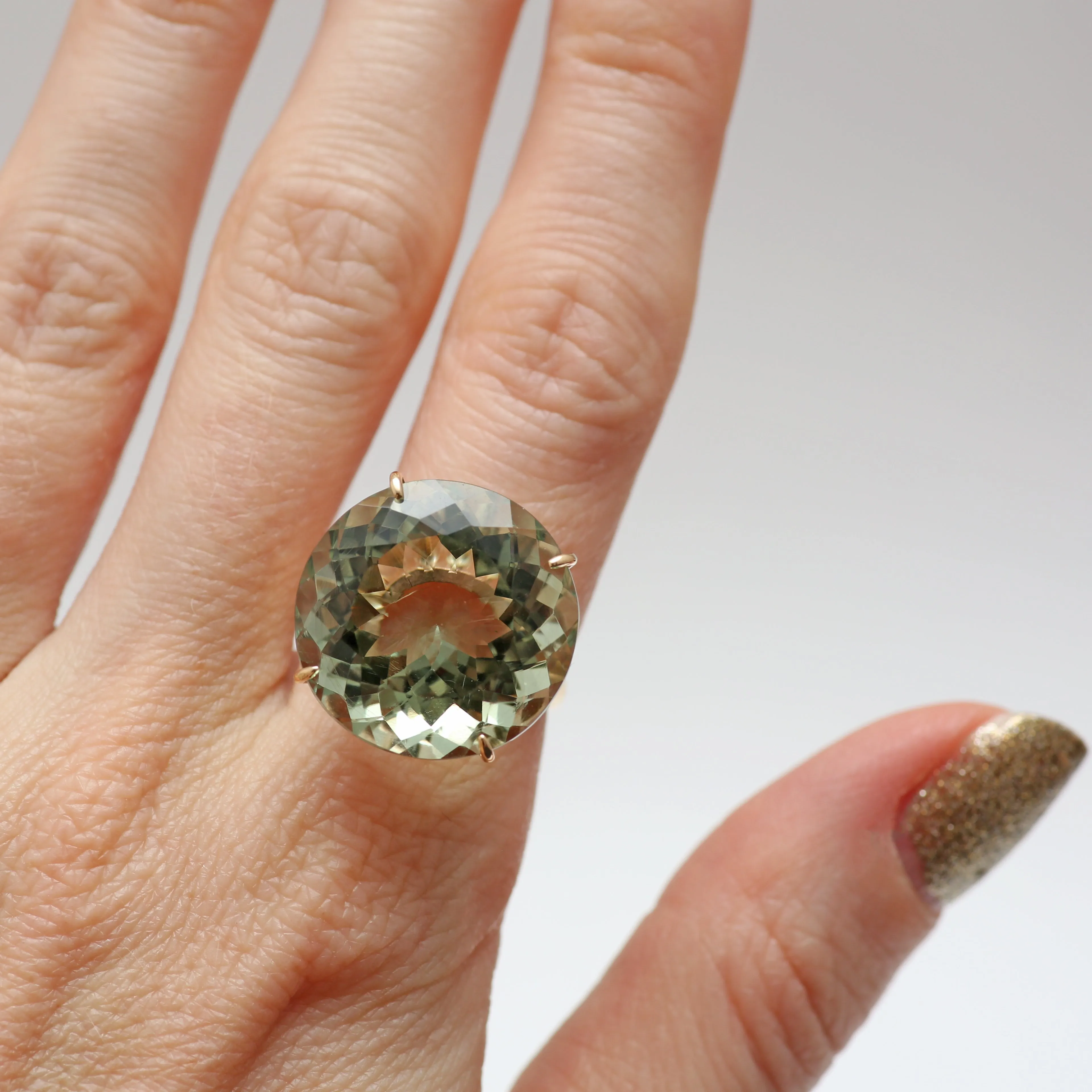 Gigantic 10k Green Amethyst Cocktail Ring
