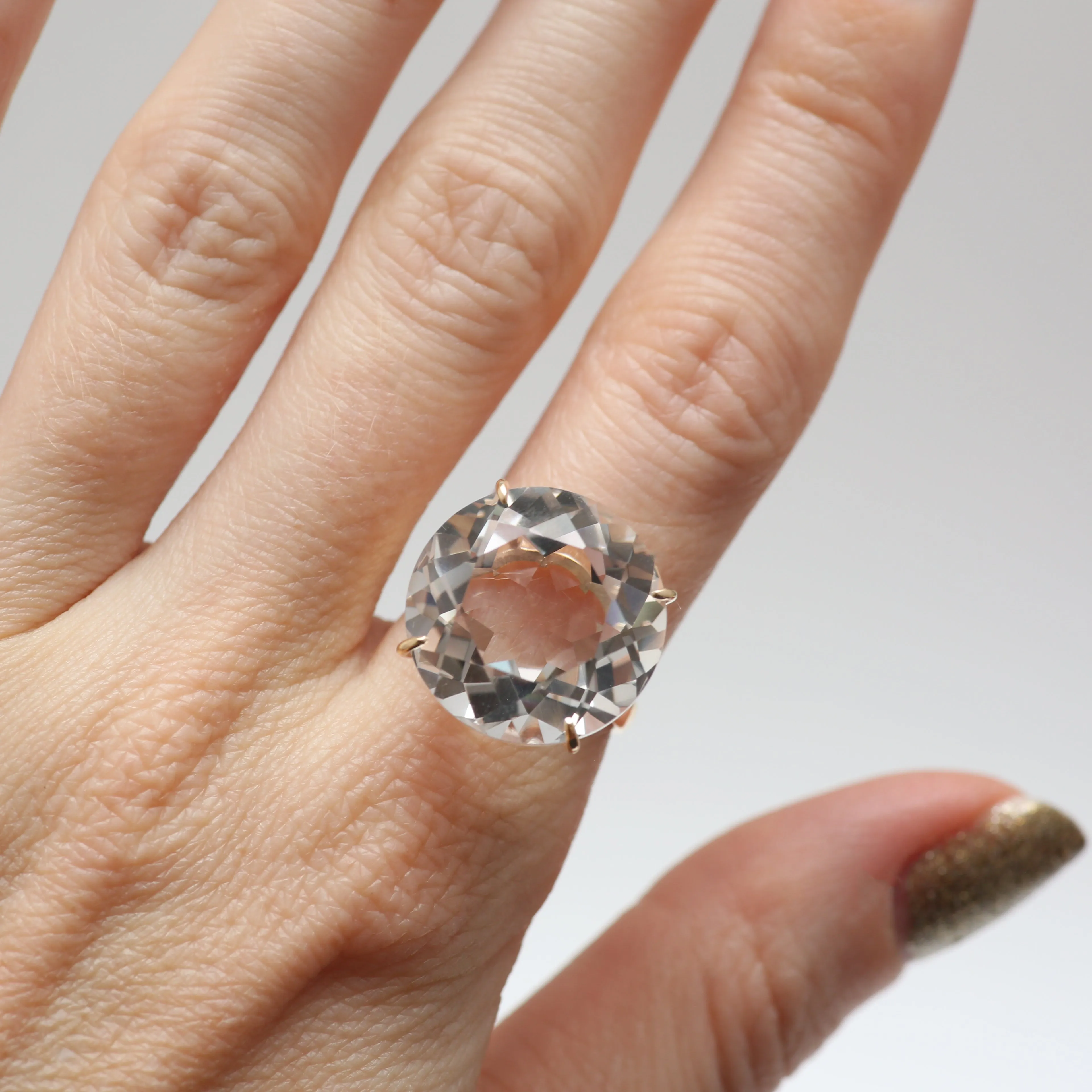 Gigantic 10k White Topaz Cocktail Ring