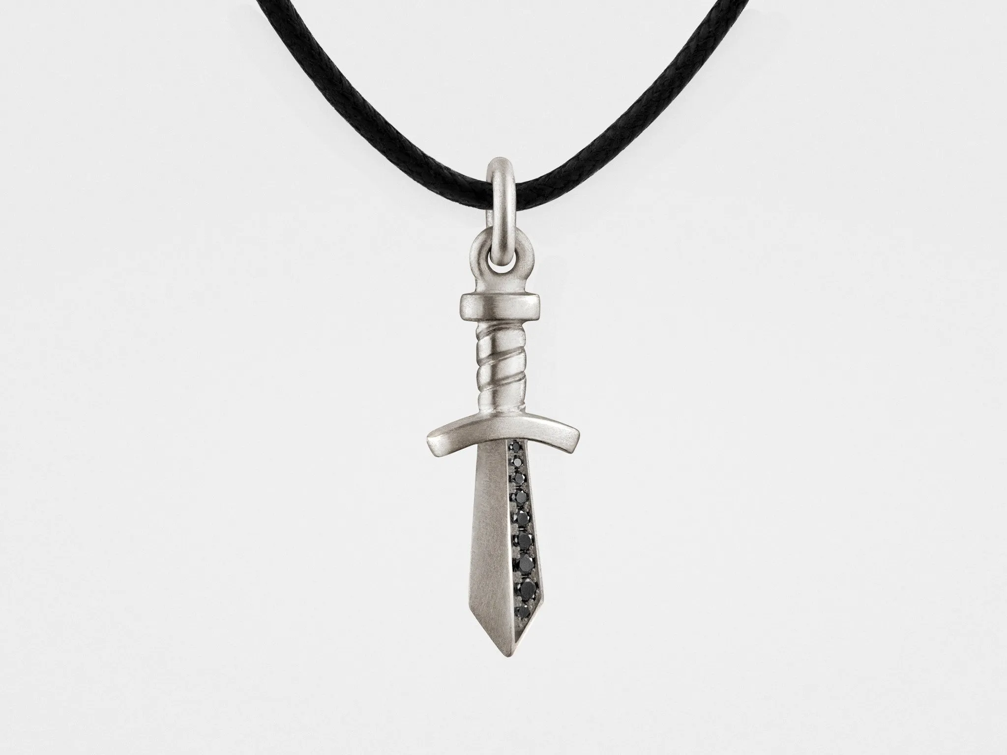 Gladiator Sword Pendant in Sterling Silver with Black Diamonds