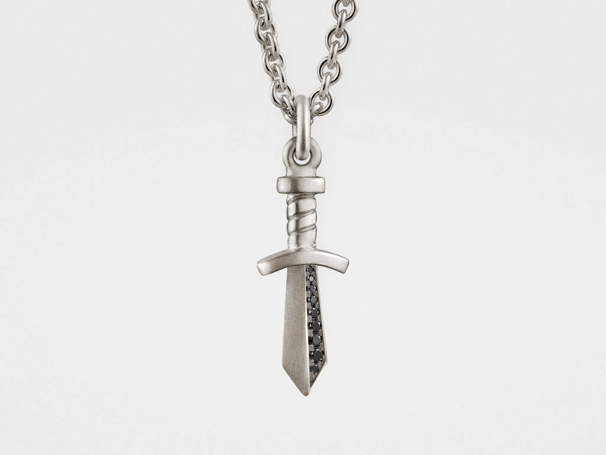 Gladiator Sword Pendant in Sterling Silver with Black Diamonds