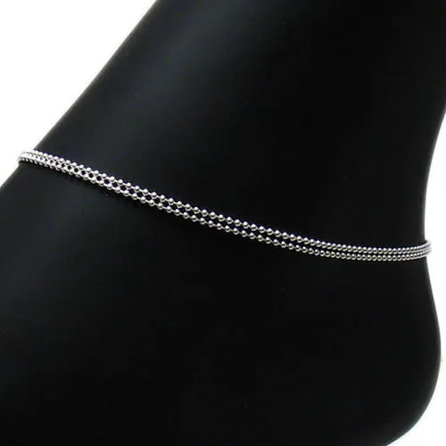 Glamorous Sterling Silver Adjustable Double Bead Anklet