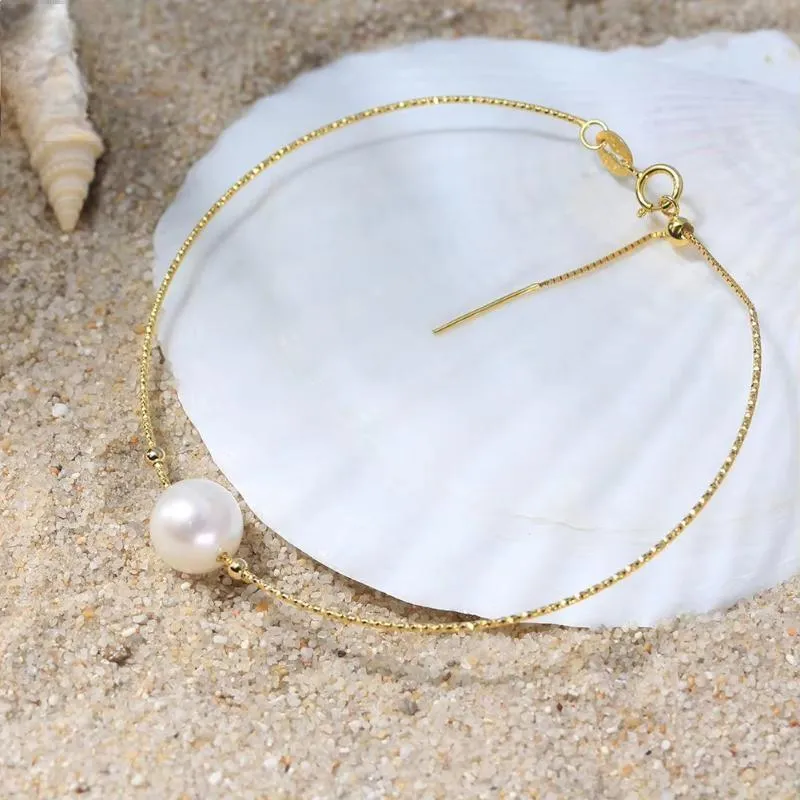 Gold 925 Sterling Silver 8mm Freshwater Pearl Bracelet for Women