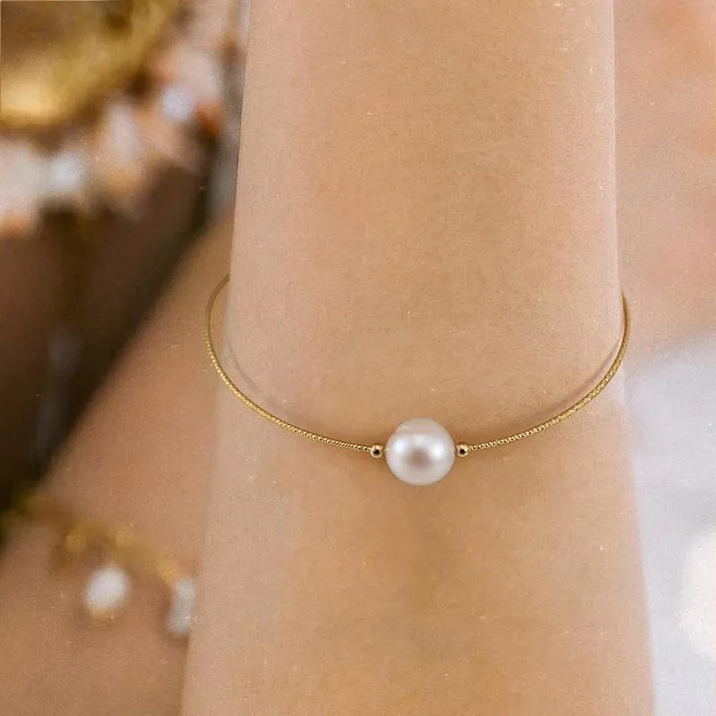 Gold 925 Sterling Silver 8mm Freshwater Pearl Bracelet for Women