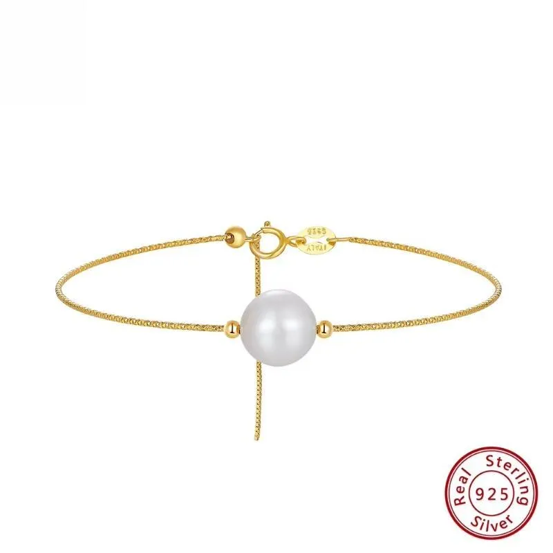 Gold 925 Sterling Silver 8mm Freshwater Pearl Bracelet for Women