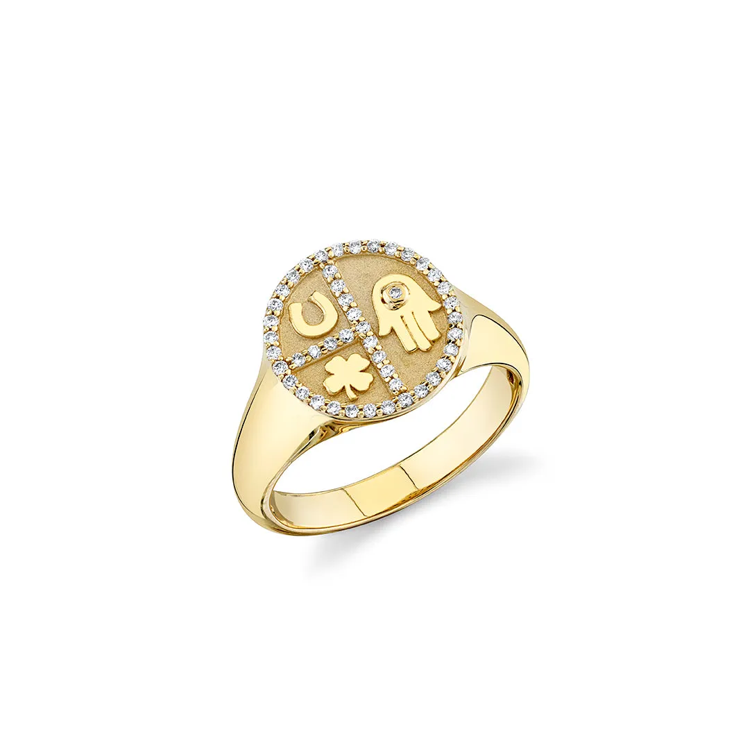 Gold & Diamond Small Disc Tricon Signet Ring
