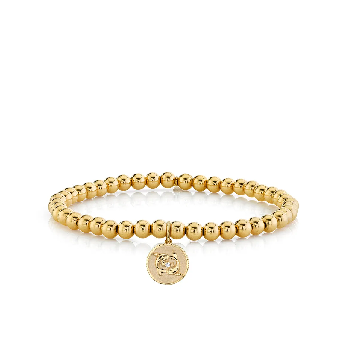 Gold & Diamond Small Zodiac Medallion on Gold Beads