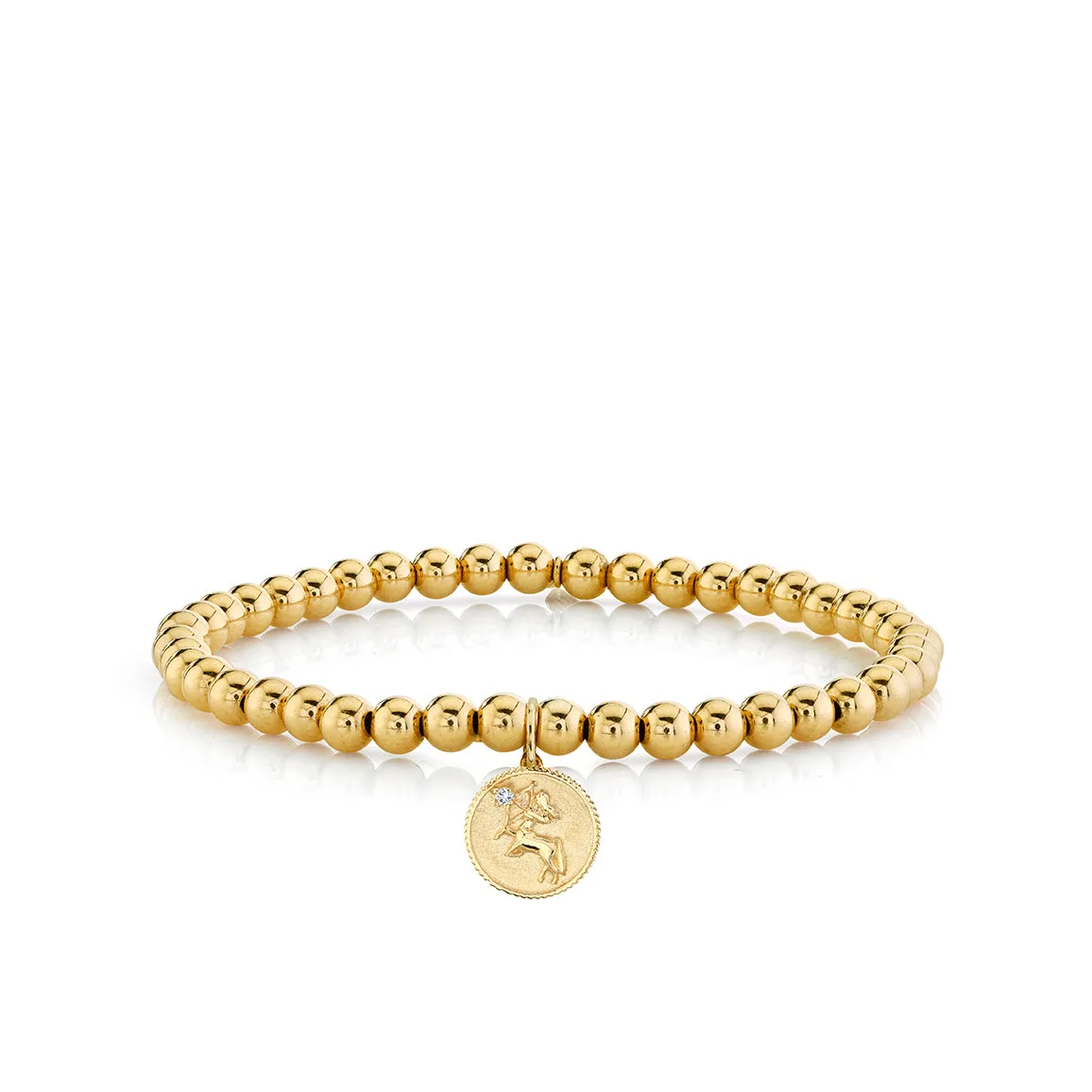 Gold & Diamond Small Zodiac Medallion on Gold Beads
