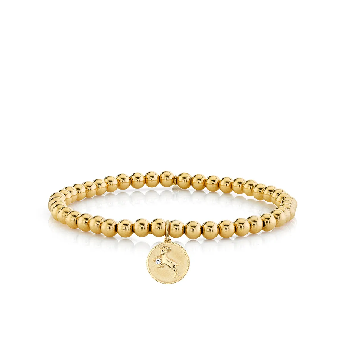 Gold & Diamond Small Zodiac Medallion on Gold Beads