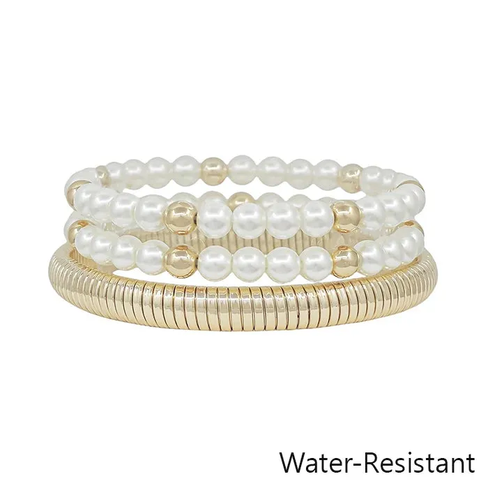 Gold and Pearl Stretch Bracelets