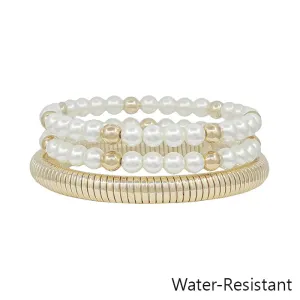Gold and Pearl Stretch Bracelets
