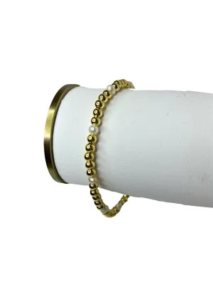 Gold Bead Stretch Bracelet Pearl Accents