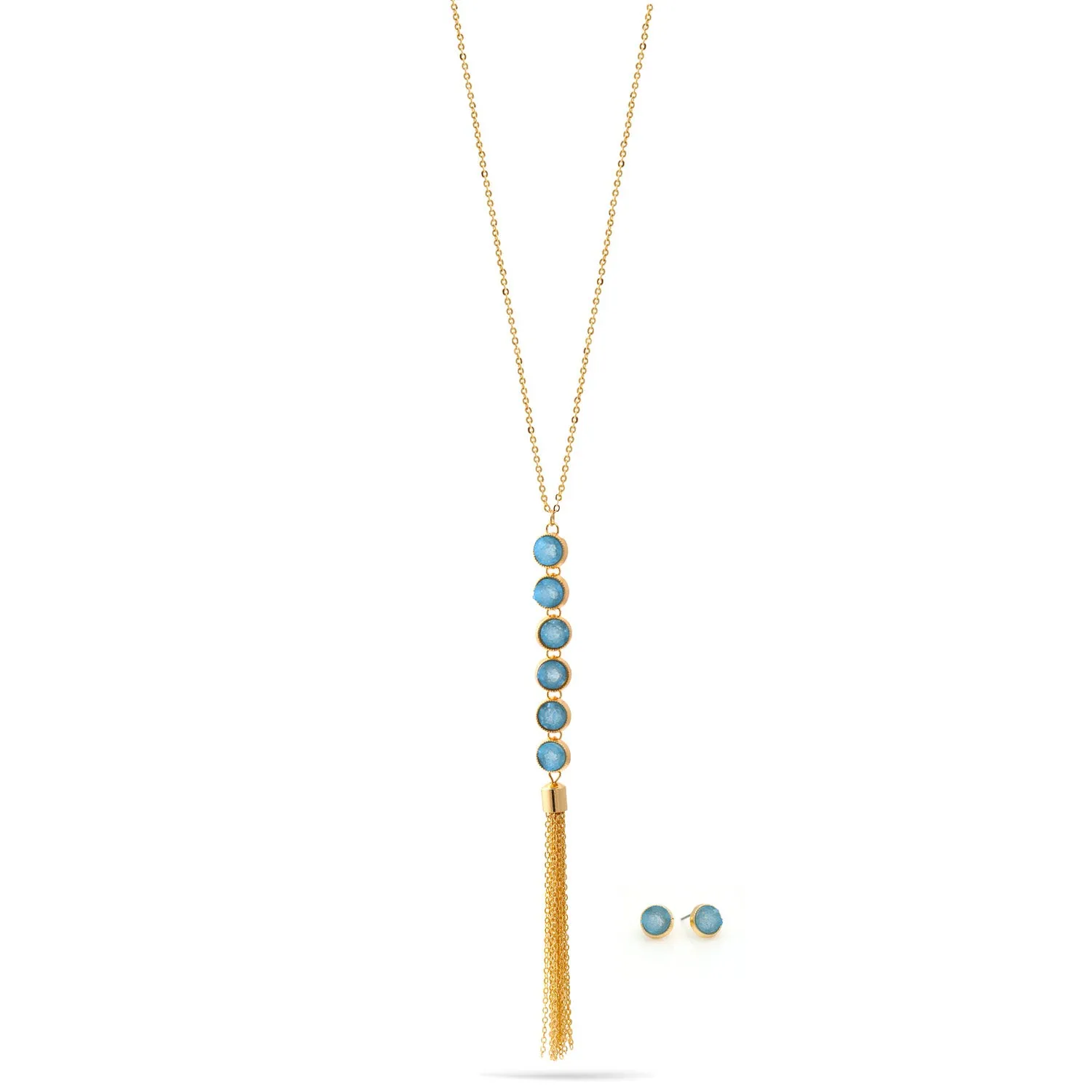GOLD BLUE DRUZY NECKLACE AND EARRINGS SET #HNN E17721GDTQ
