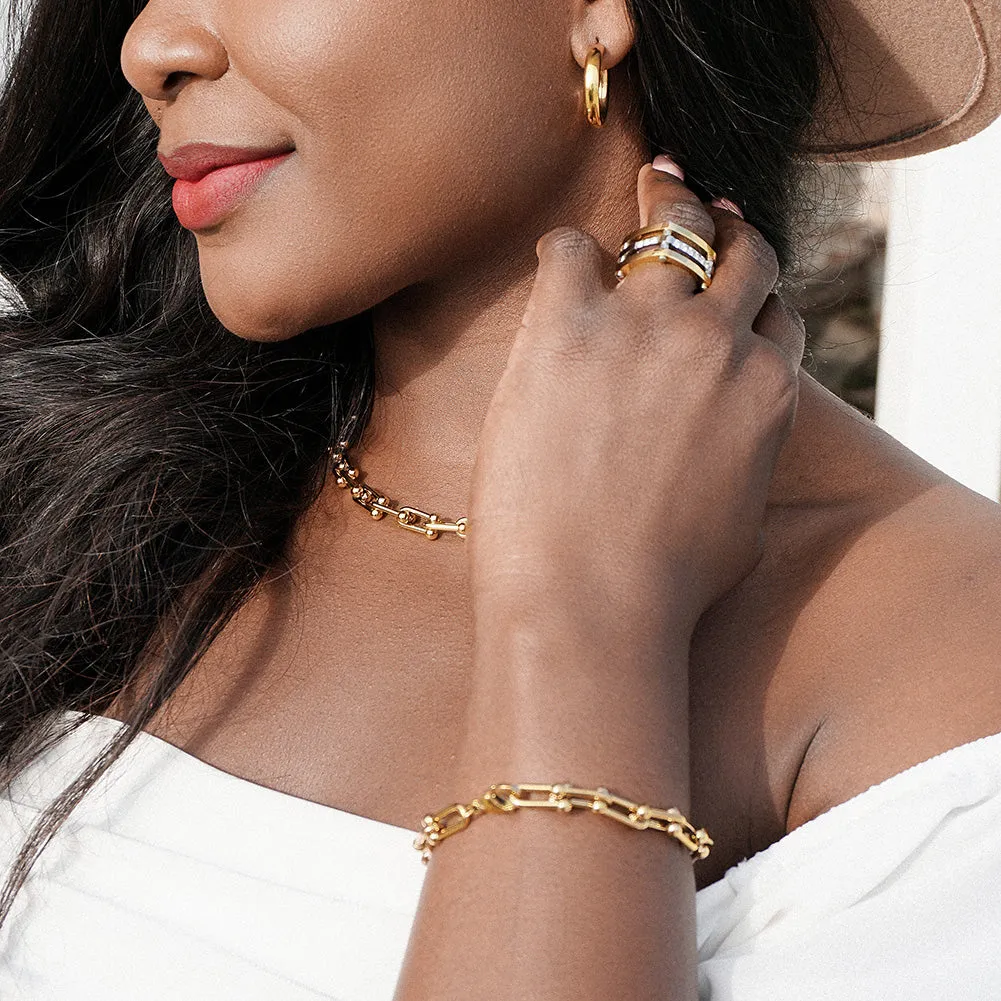 Gold Cocktail Paralleled Bar Ring with CZ