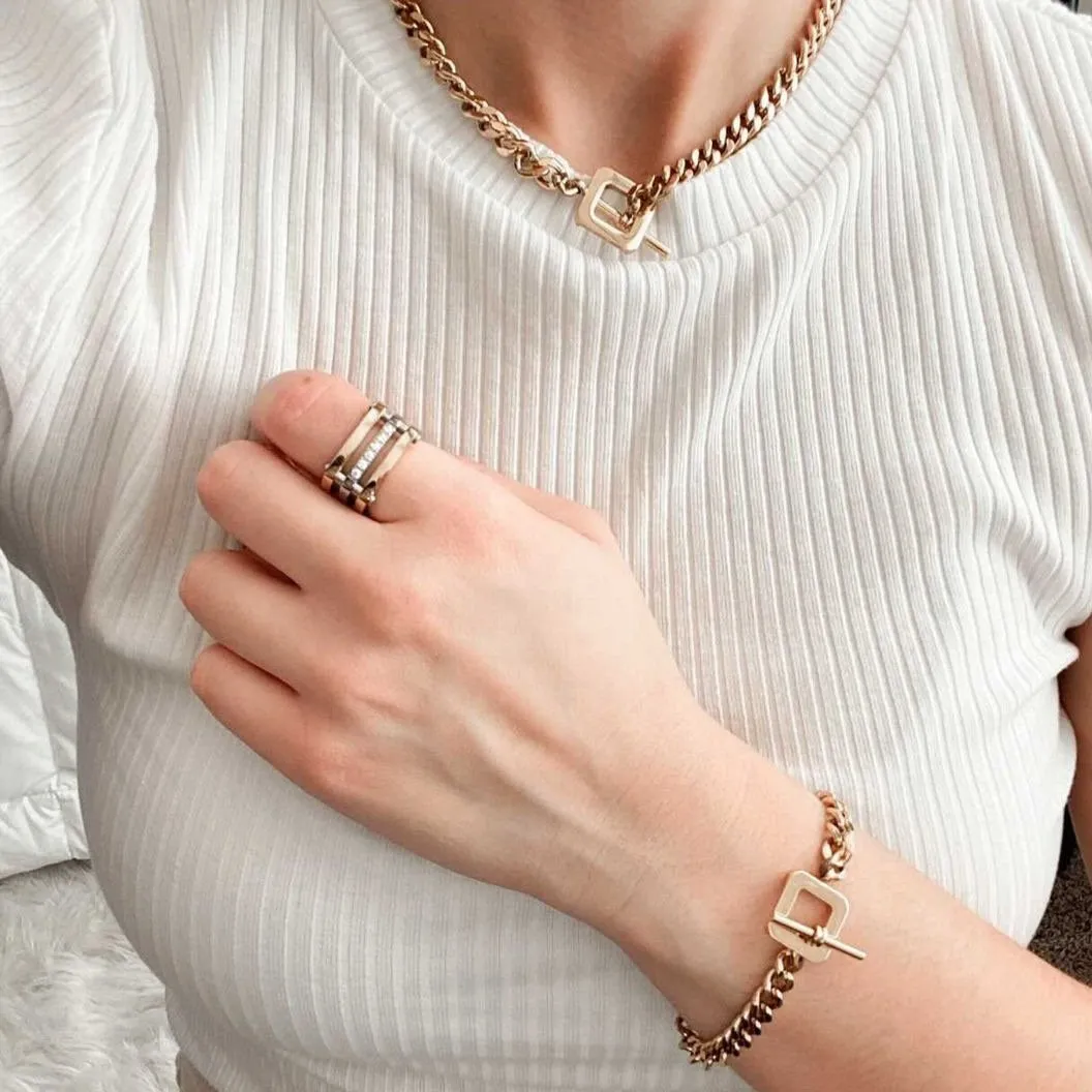 Gold Cocktail Paralleled Bar Ring with CZ
