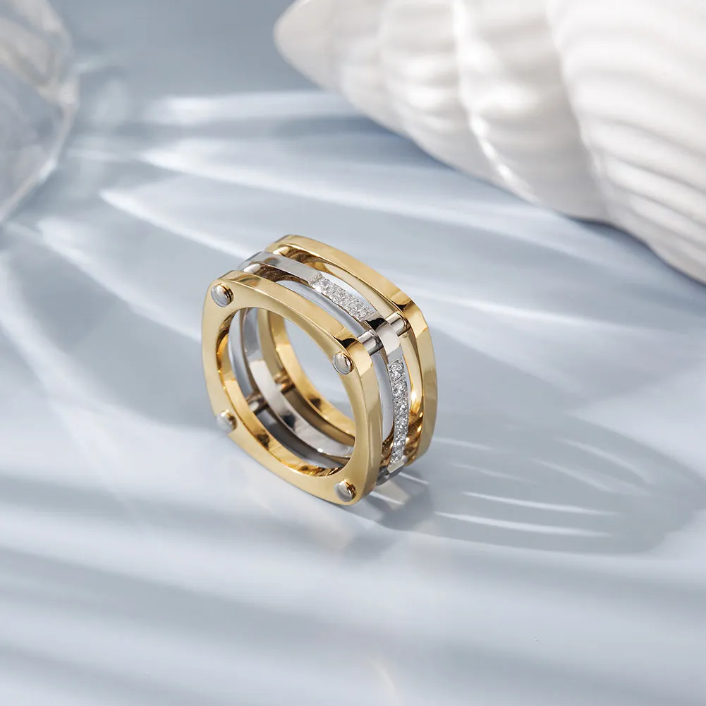 Gold Cocktail Paralleled Bar Ring with CZ