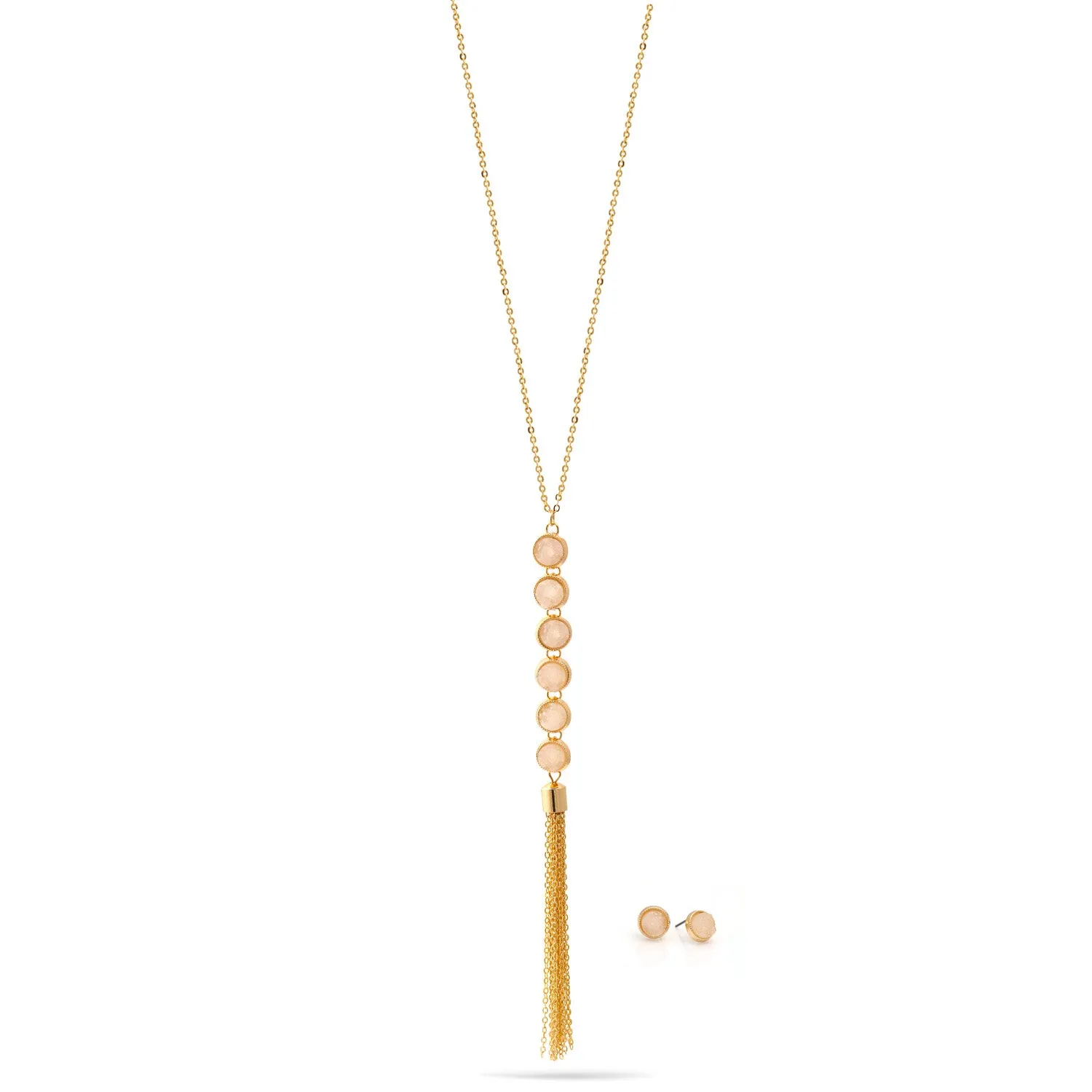 GOLD CREAM DRUZY NECKLACE AND EARRINGS SET #HNN E17721GDCM (KE9)