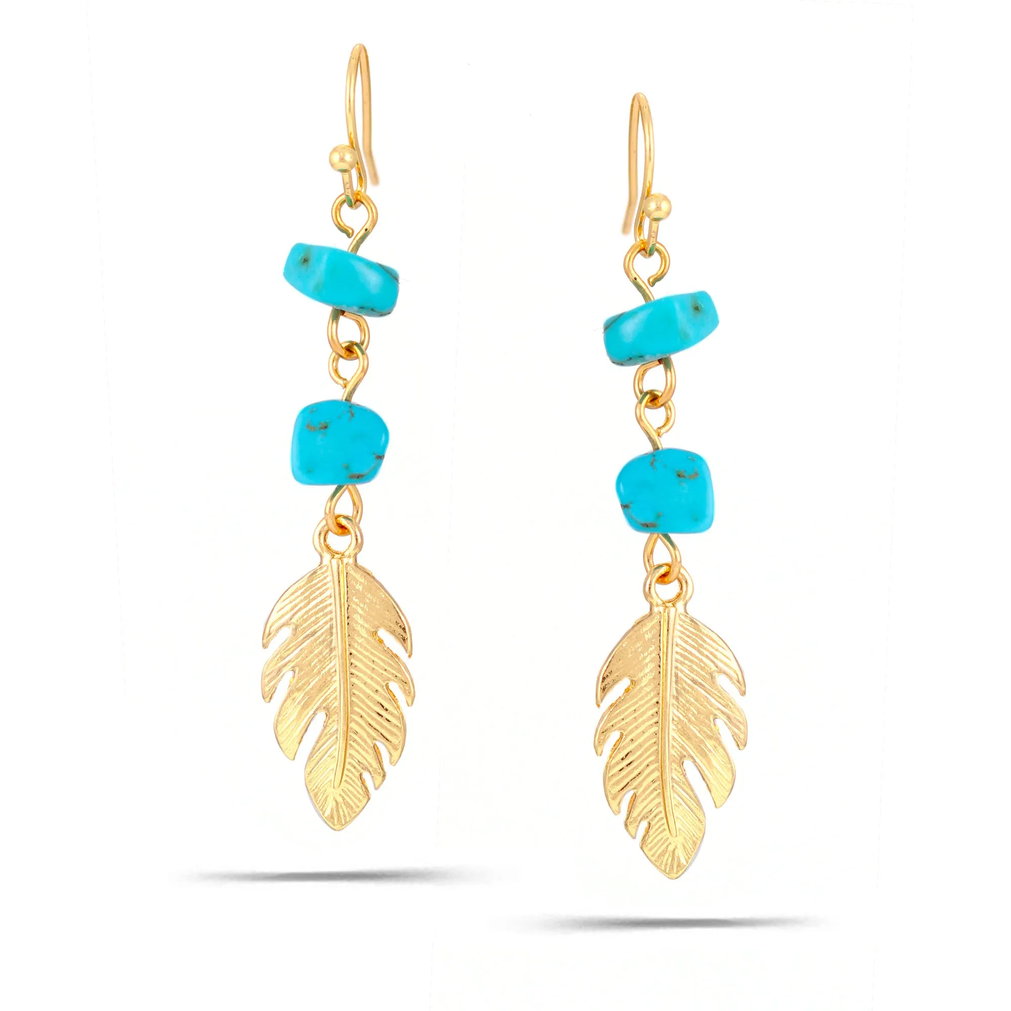 GOLD FEATHER TURQUOISE DROP EARRINGS #ADX6800323 (SHC6)