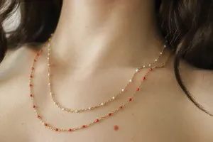 Gold Filled Colorful Beaded  Necklaces, Red, White , Green Beaded ,Waterproof, Gift For Her.