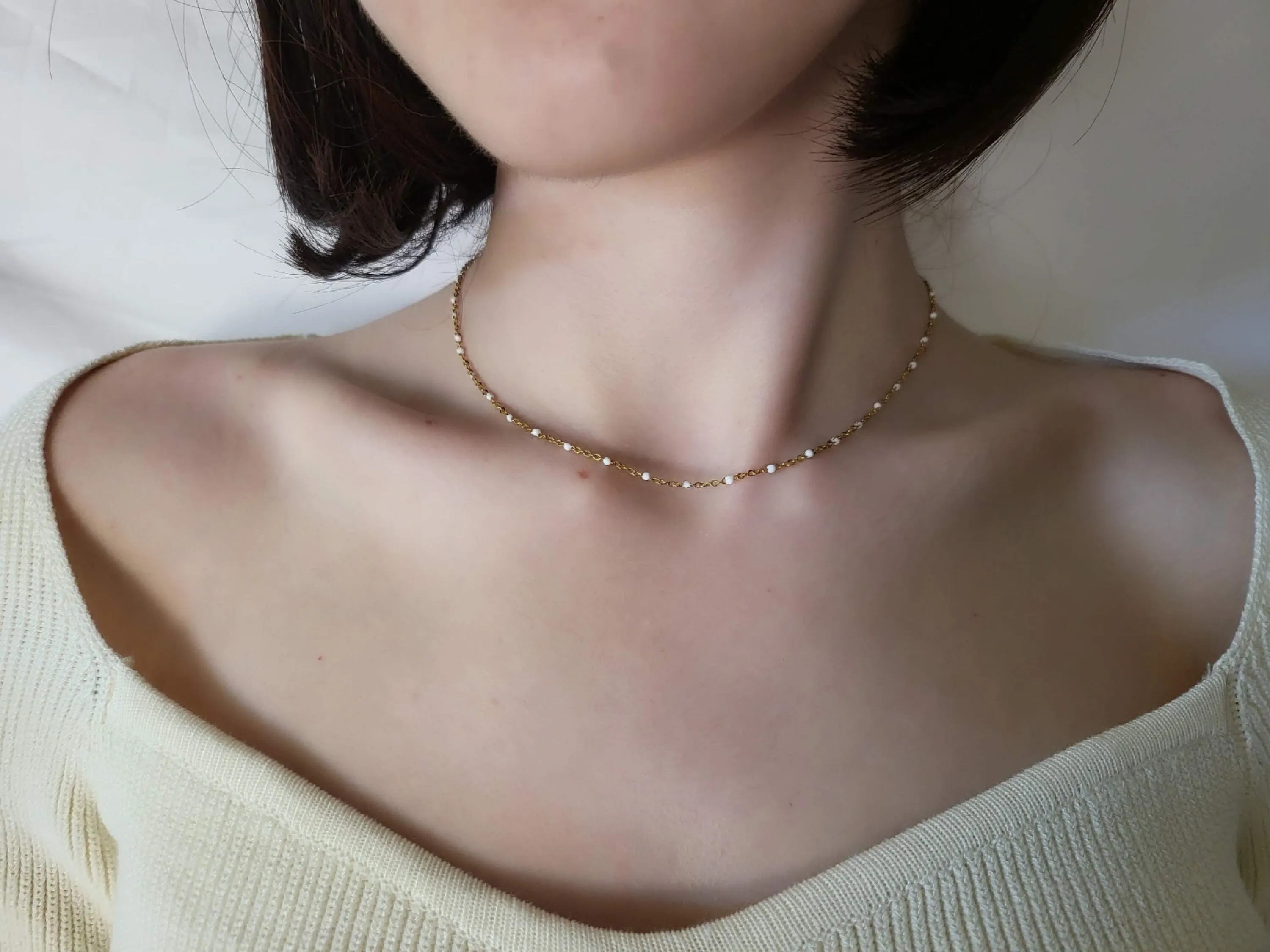 Gold Filled Colorful Beaded  Necklaces, Red, White , Green Beaded ,Waterproof, Gift For Her.