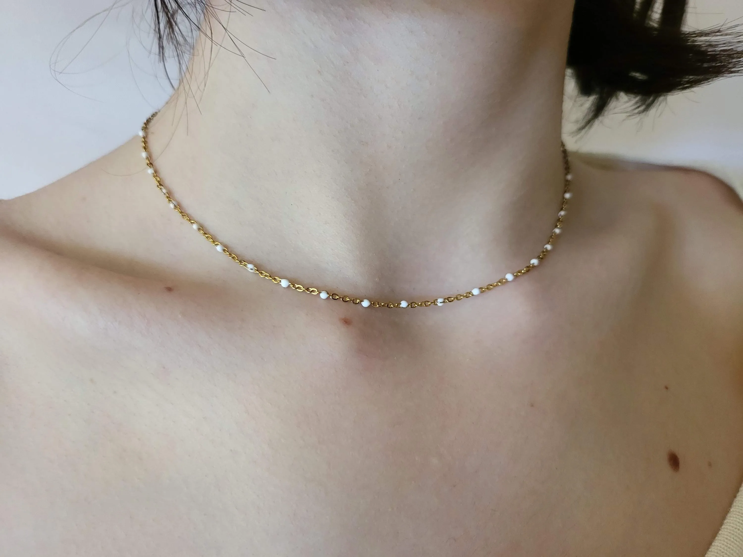 Gold Filled Colorful Beaded  Necklaces, Red, White , Green Beaded ,Waterproof, Gift For Her.